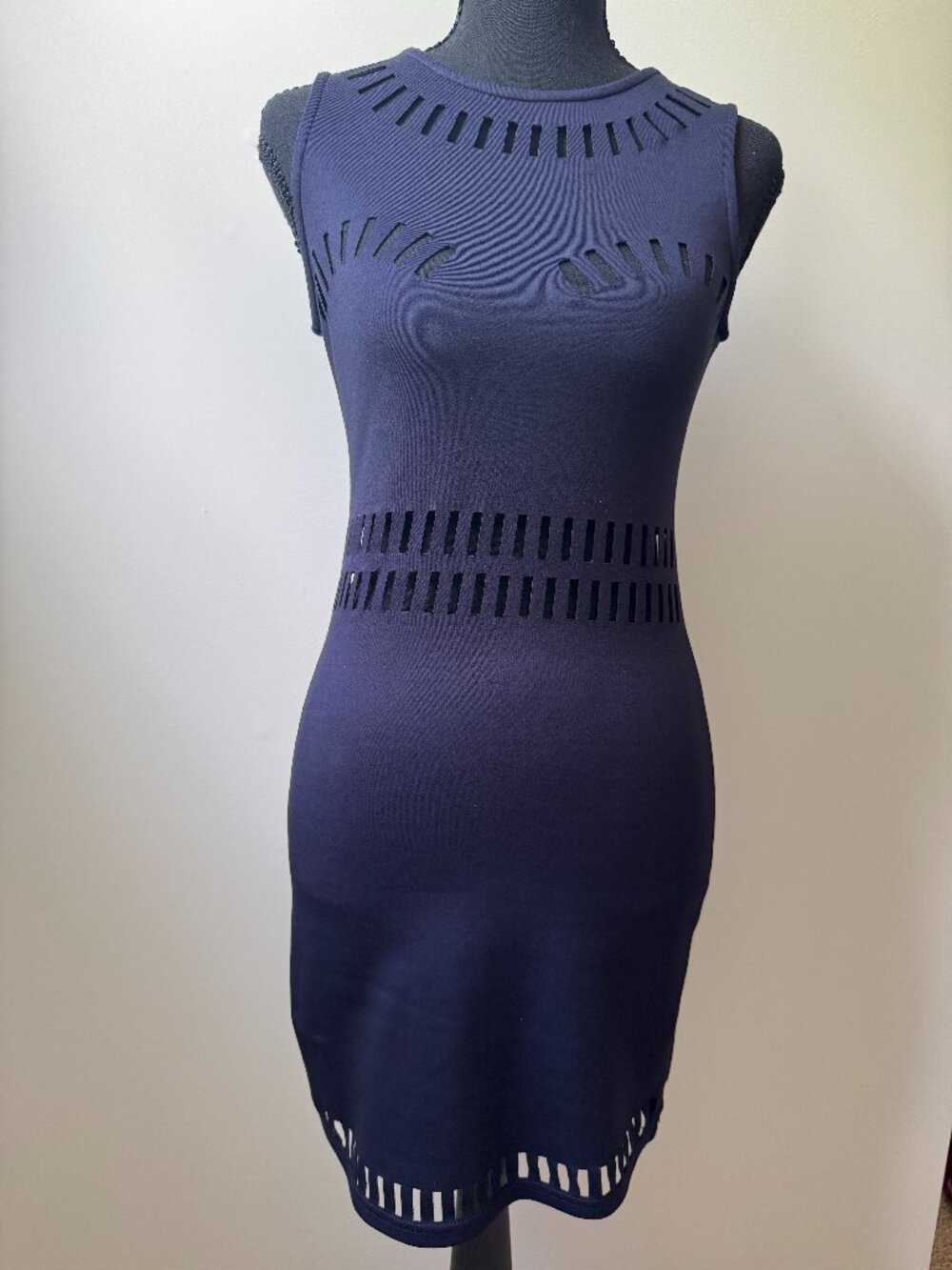Better Be Navy Blue Geometric Cutout Bodycon Party Dress - Size Small